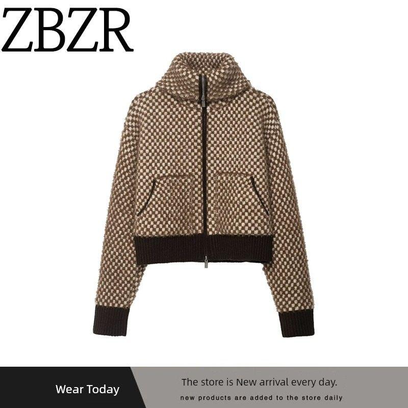 Za Export New Arrival Women's Clothing ZR Fashion Style Artificial Fur Patchwork Knitting Pilot Jacket Outwear 5802