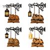 Retro Bookshelf Light Vintage with Cat Sleeping on Book Design, Lantern Rustic Metal Wall Lamp for Reading, Decorative LED Study Room Library