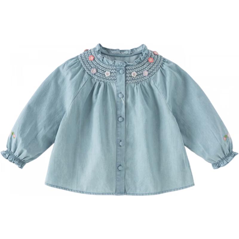 DAVE & BELLA Girls  Floral Denim Long Sleeve Shirt 110cm