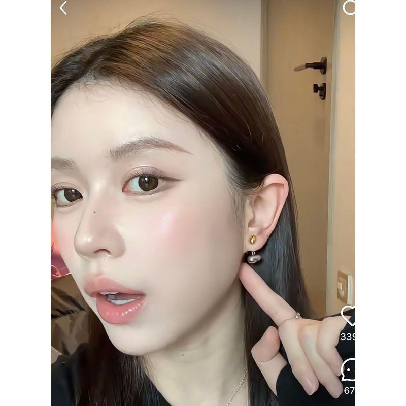 

3art Color-Block Ear Stud Earrings Minimalist Golden Bean Xiaohuanggiiallo Recommended