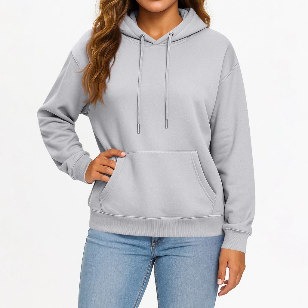 Women's And Men's Fashion Solid Color Long Sleeved Hooded Pullover With Pockets Casual Adult Sweatshirt Top