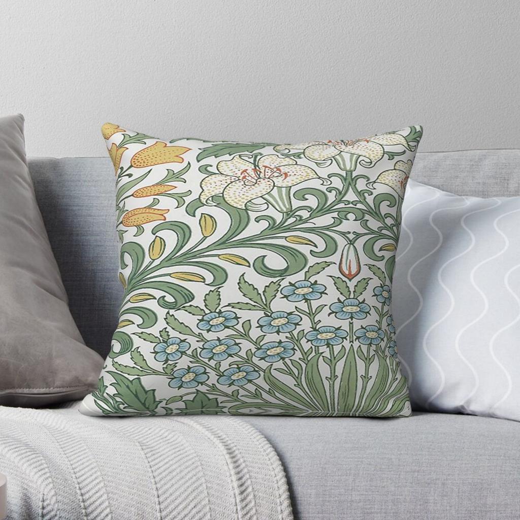 William Morris Garden Floral Leaves Pillowcase Polyester Linen Velvet Printed Zip Decorative Pillow Case Home Cushion Case 18"