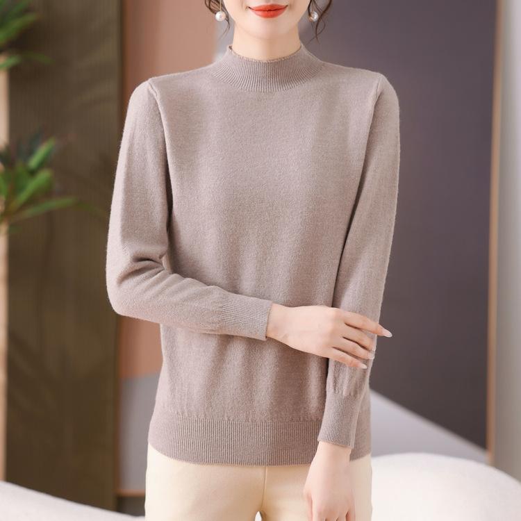 New Sweater Women's Semi-turtleneck Autumn and Winter Long-sleeved Warm-knit Bottoming Shirt Short Sweater