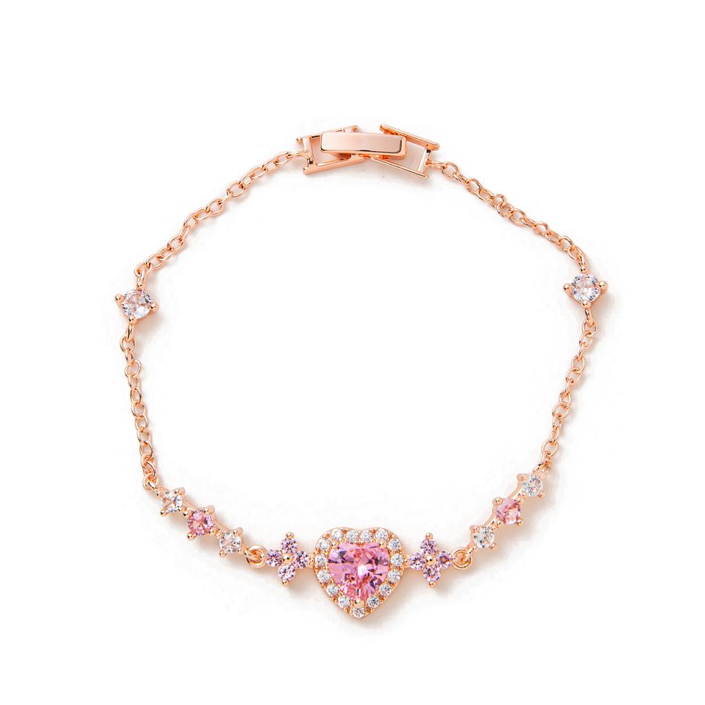 Ins Style Butterfly & Heart Diamond Bracelet, Gold Plated Trendy Jewelry for Women