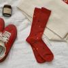 "New Year Christmas Red" Big Red Socks, Women's Fabric Label Mid-calf Socks, Autumn and Winter Big Polka Dot Twist Pile Socks, Long Socks