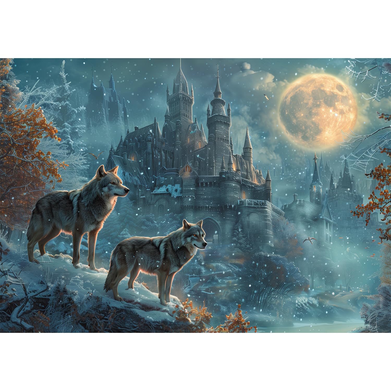 

MISITU 100-Piece Jigsaw Puzzle, Large Pieces, Landscape Painting, Wolf, Animals, Nature, Winter, Snow, Gift, Birthday, Anniversary, Celebration,