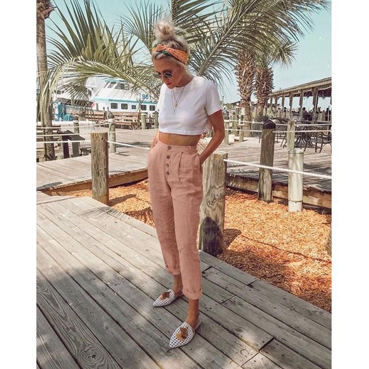 Buy Women Fashion Button Trousers 