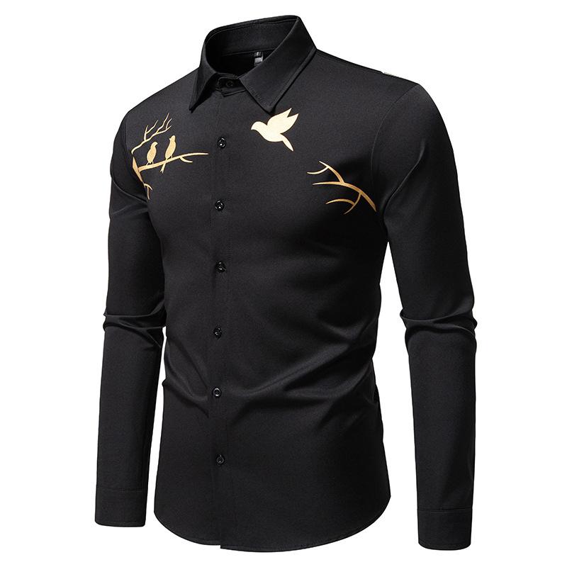 Men's Bird Print Dress Shirt Long Sleeve Casual Formal Top for Men Spring Autumn Fashion Multi-Color Male Blouse