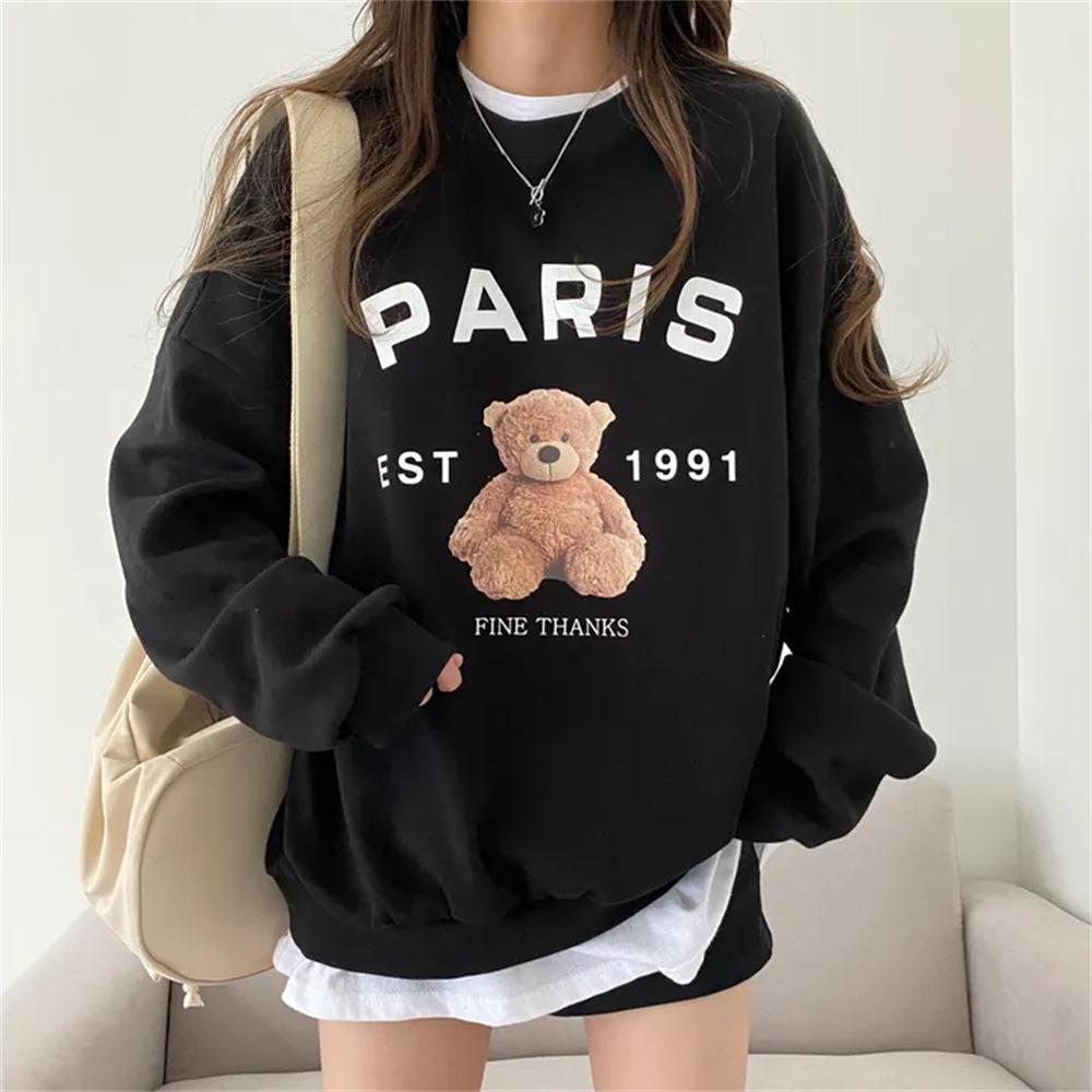 Women's Crew Neck Long Sleeve Sweatshirt Oversized Bear Letter Print Loose Casual Pullover For Spring Autumn Winter