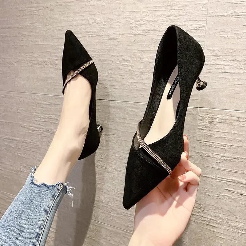 Fashion Four Seasons Women's Suede High Heels 2024 New Pointed Stiletto Fashion Sexy Black Wedding Shoes Office Lady Shoes