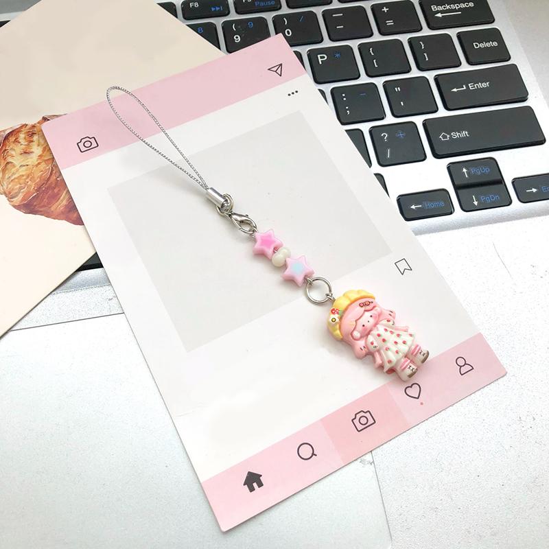

1 шт. Подвески для мобильного телефона Брелоки Брелоки Подарок DIY Аксессуары Подвеска из смолы Дизайн мультяшной девочки Милый Многоцветный B розовый