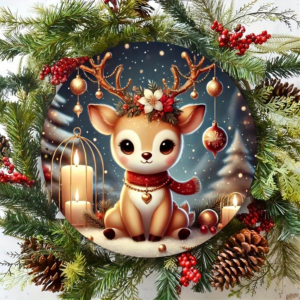 Vintage Christmas D Relief Art High Definition Metal Wall Art Set of Retro Round Iron Sheet Decor Includes Santa Truck Sno