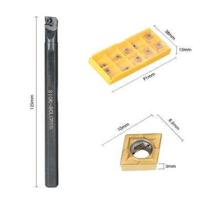 10pcs Box CCMT060204 HM Carbide Inserts + 6 7 8 10mm SCLCR06 Holder Boring Bar + 4pcs Wrench Lathe Turning Tool