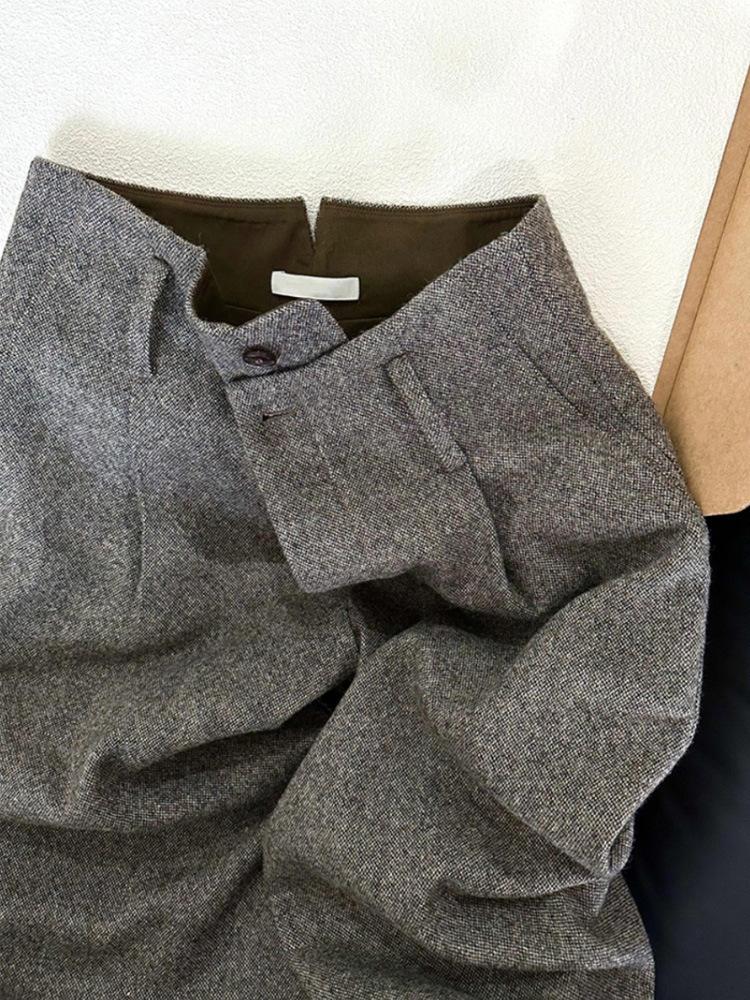 Women High Waist Wide Leg Pants Solid Gray Business Casual Trousers Straight Loose Office Daily Pants