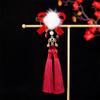 Red Hanfu Hair Clip Fuzzy Ball Chinese New Year Side Clip Exquisite Girl Headdress  Women