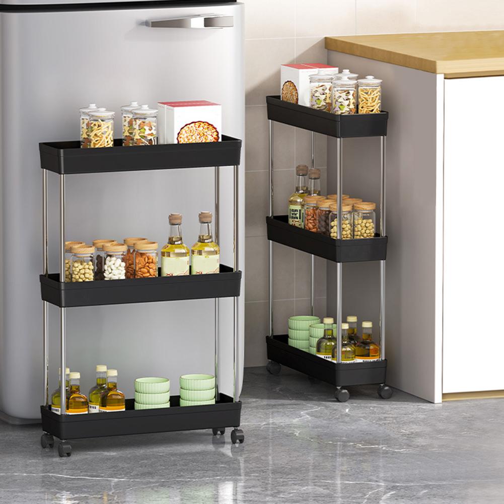 Rolling Utility Cart with Wheels Bathroom Storage Rack Multi-purpose Multi-Layer Trolley Rack for Bedroom Organization Storage