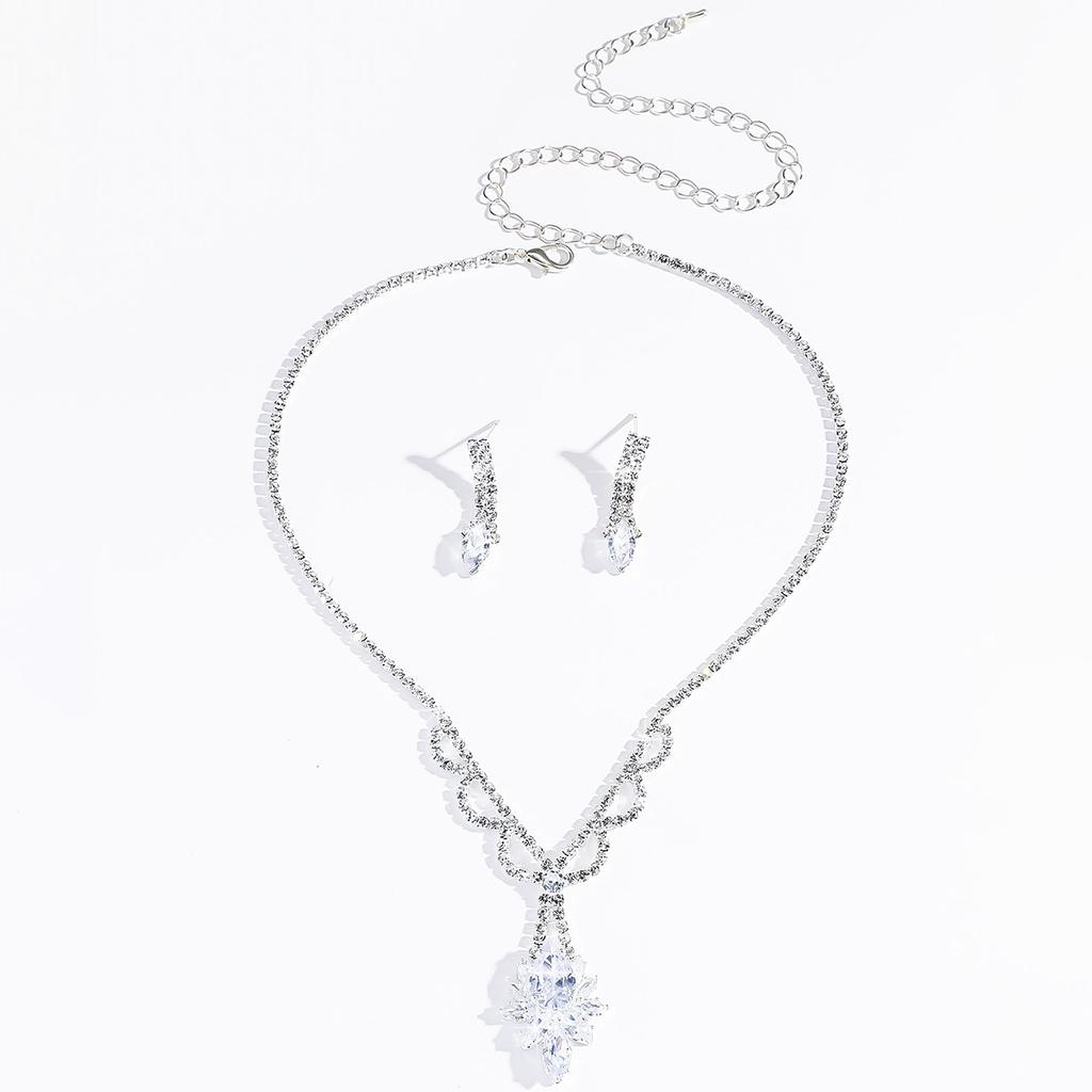 3PC Women's Fashion Copper Inlaid Zircon Claw Chain Wave Geometry Necklace Earrings Zircon Set Wedding Party Festival Gift