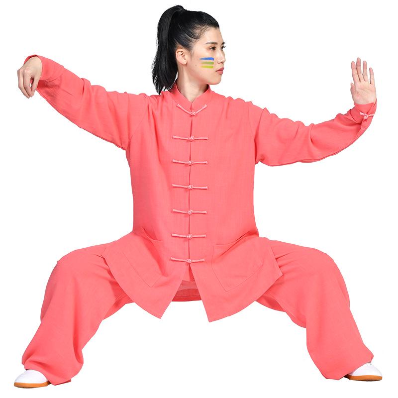 Unisex Cotton Linen Tai Chi Performance Suit - New Chinese Style Long Sleeve Wushu Practice Outfit