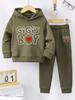 2er-Set Jungen Herbst/Winter Sportstil lässiger Komfort Mode Muster bedruckter warmer Fleece-Hoodie und Trainingsanzugshose