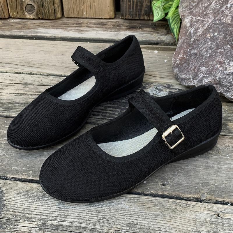 Large size hollow buckle low heel single shoes women's new cloth ballet shallow beanie shoes