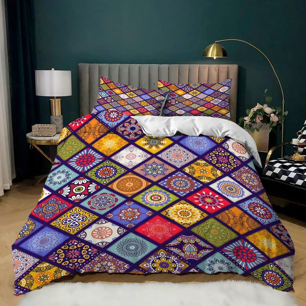 Bohemian Mandala Duvet Cover Set Tribal Exotic Patchwork Geometric Quilt Cover Hippie Floral Flowers Bedding Set With Pillowcase