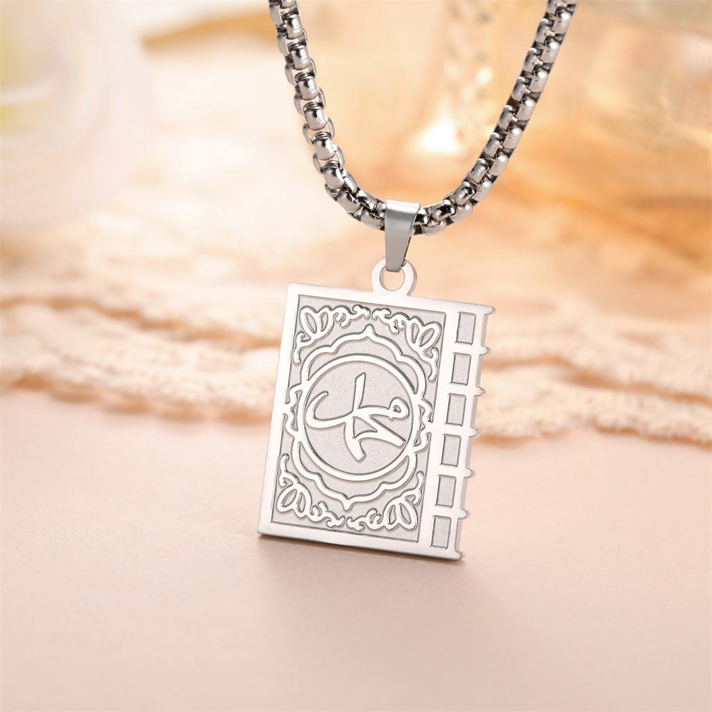 Islam Allah Symbol Necklace Stainless Steel Double Sided Amulet Allah Blessing Pendant for Women Men Party Jewelry Gifts