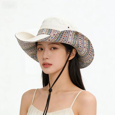 Pălărie de soare tip găleată cu broderie stil etnic pentru femei, primăvară-vară, pălărie de soare pentru călătorii, pălărie de cowboy stil vestic, pălărie de alpinism