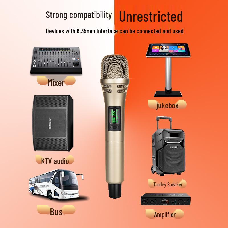 UHF Dual Wireless Microphone for Home Live Performance, Rechargeable with High-Quality Sound