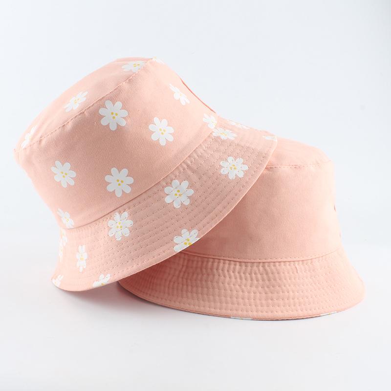 Sommer-Gänseblümchen Eimerhut Damen Mode Baumwolle Strand Sonnenhüte Wende Bob chapeau Femme Blumenhut Fischerhut