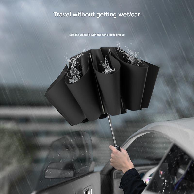 Fully Automatic Anti-lost Parking Sign Reverse Umbrella Enlarged Reinforced Thickened Raindproof Car-mounted Folding Umbrella