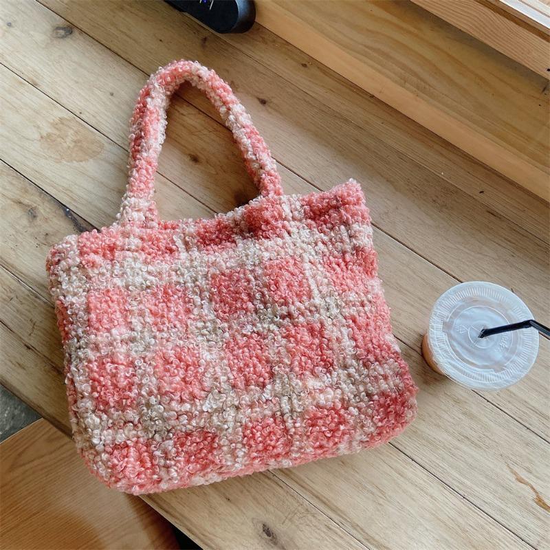 

121 Winter woolen plaid shoulder bag trendy college style versatile underarm bag large capacity handbag