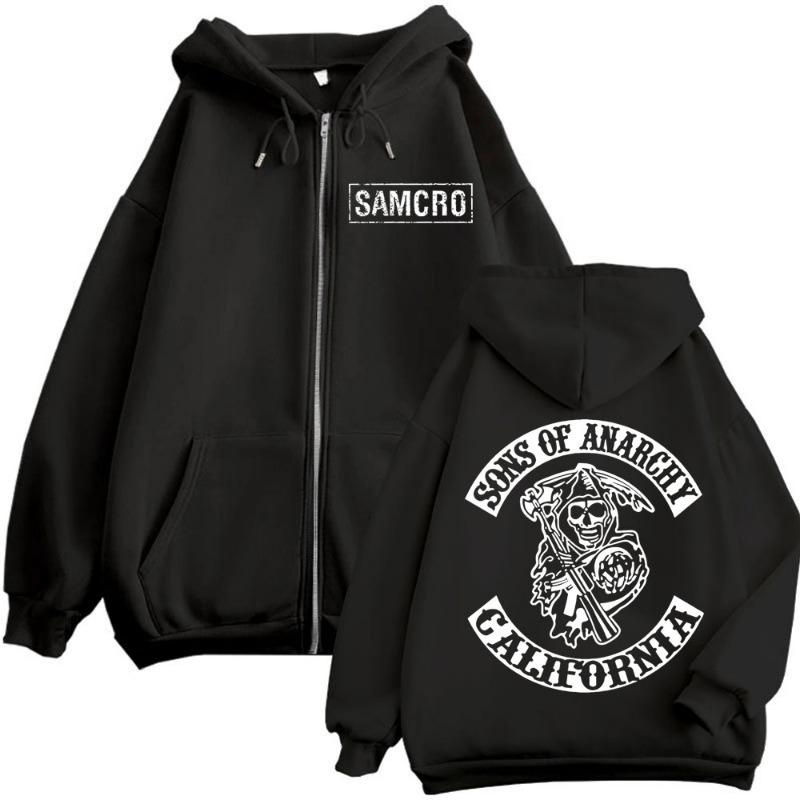 Sons of Anarchy Double Sided Zipper Hoodie Men's Gothic Vintage Zip Up Sweatshirt Casual Fashion Pullovers