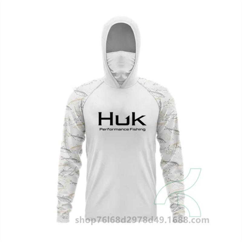 Mens Quick-Dry Fishing Hoodie With Integrated Face Cover UPF50 Sun Protection Lightweight Breathable Angling Shirt