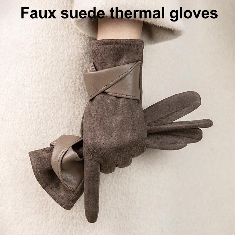 Warm Gloves With Velvet, Suitable For Women To Use In Winter, Touch Screen Elegant Bow Accessories, Cycling And Driving Gloves