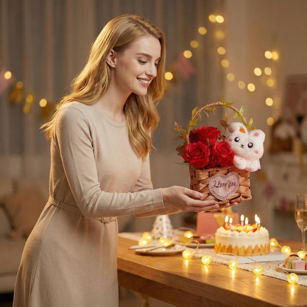 Birthday Gift Simulation Plastic Rose Flower Basket