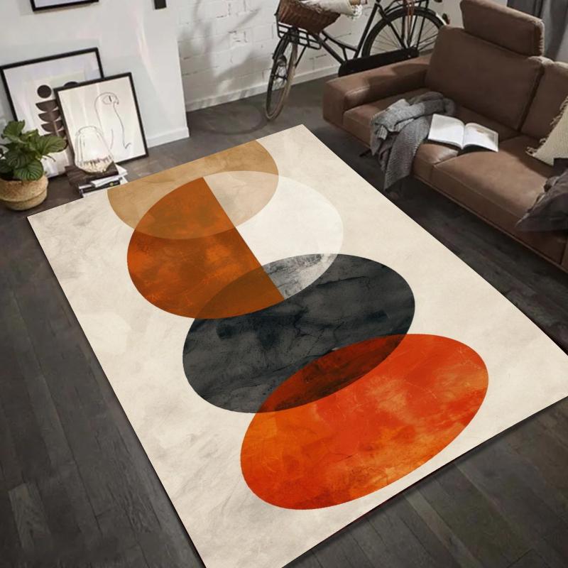 Geometric Abstract Circle Pattern Area Rug Modern Minimalist Floor Mat Carpet Beige Brown for Living Room Home Decoration