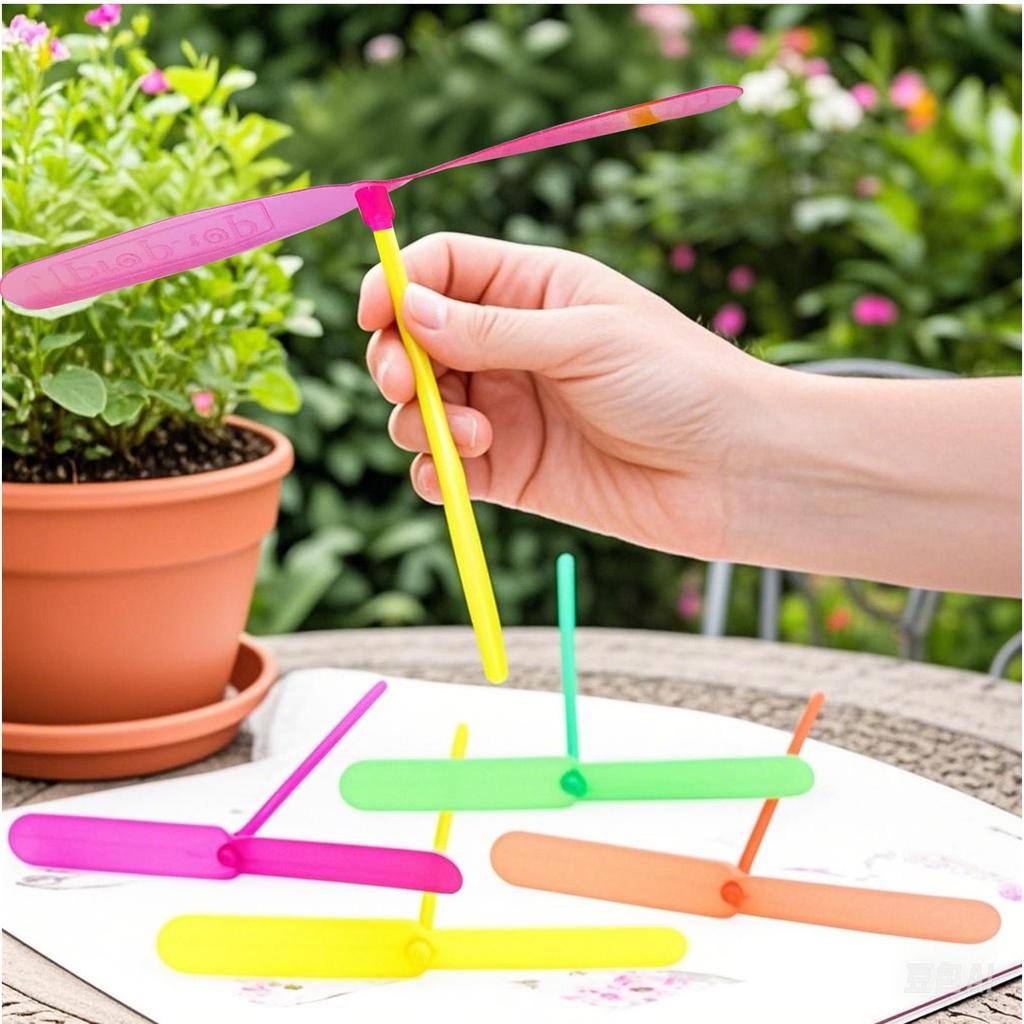 30pcs Plastic Bamboo Dragonfly Shape Hand Push Flying Propeller Outdoor Sports Game Kids Toy Gift Rotating Flying Arrow Games