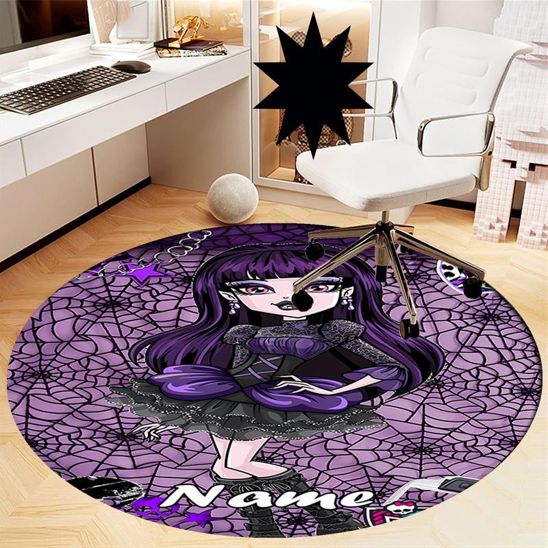 Custom Name Monster High Printed Round Rug Carpet Chair Rug Area Rug Entryway Doormats,for Office Chair Living Room Bedroom Kitchen Room.
