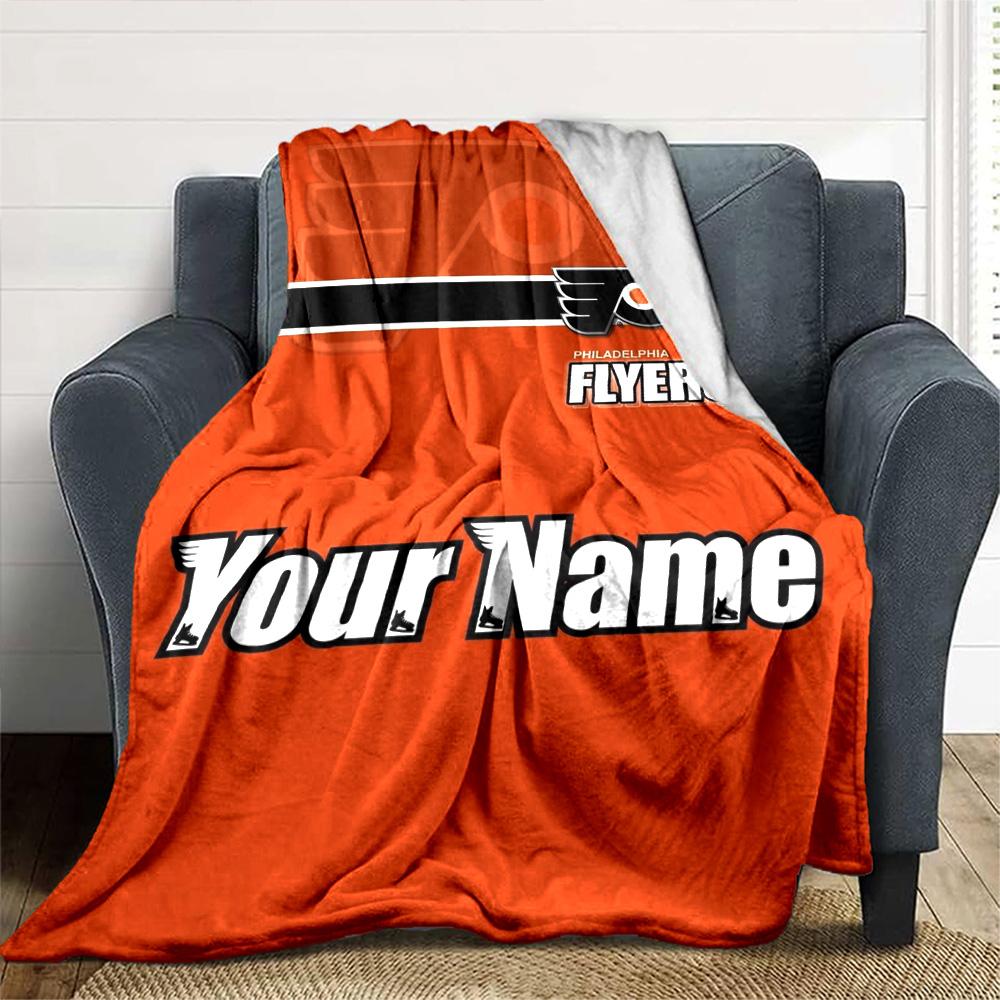 Name Custom Philadelphia Flyers Logo Print Flannel Blanket High Quality Warm Comfortable Cover for All Seasons Perfect for Gifts Home Decor
