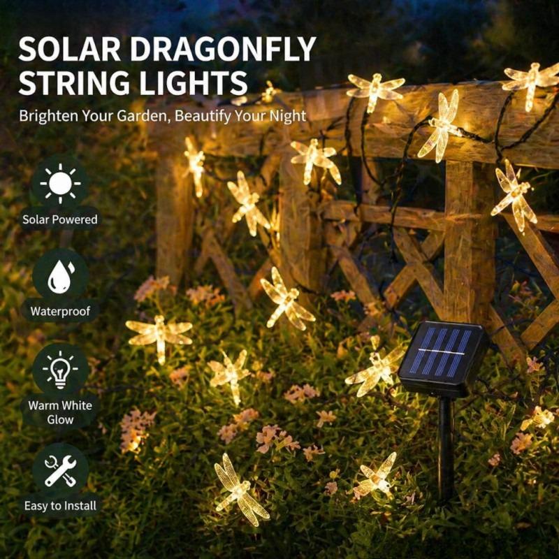 Dragonfly LED Solar String Lights Waterproof Colorful Decorative Lamp Outdoor Garden Balcony Patio Night Landscape Lighting