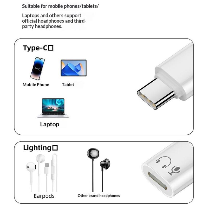 1/2Pcs Usb C To 8 Pin Adapter Type C To 8 Pin Audio Converter Headphone Earphones Converter For Phone Pad Type C Phone