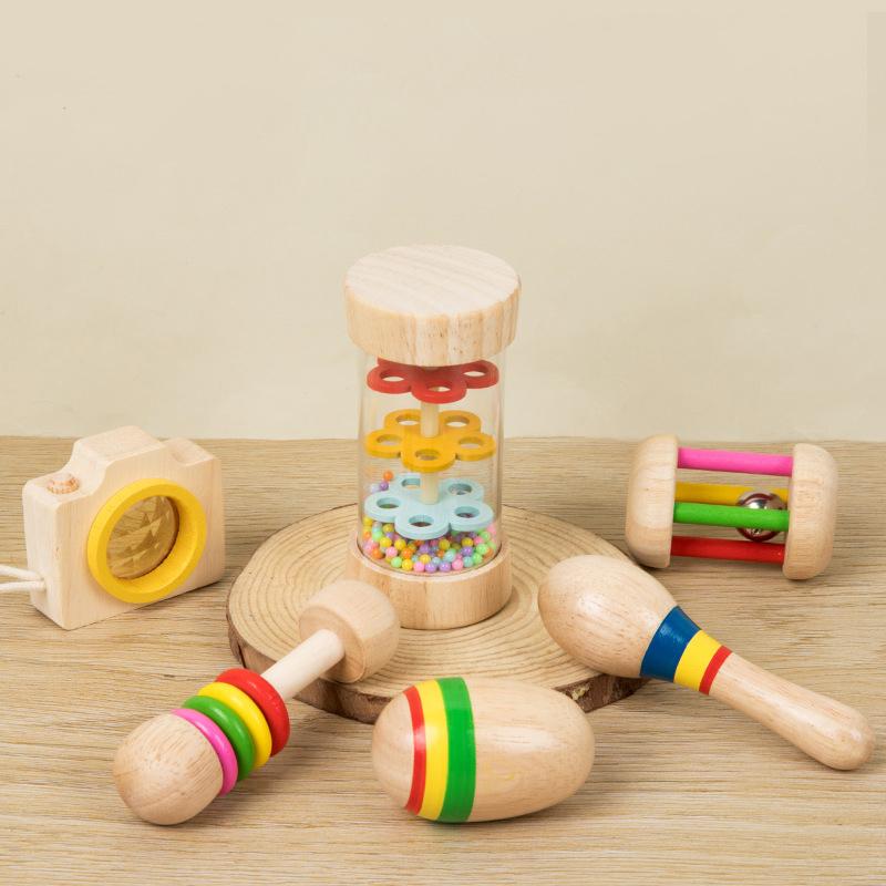6pcs/set Wooden Musical Instruments Toys, Small Rattle, Sand Hammer, Sand Ball, Shake Bell Kaleidoscope, Griping Practice Toys