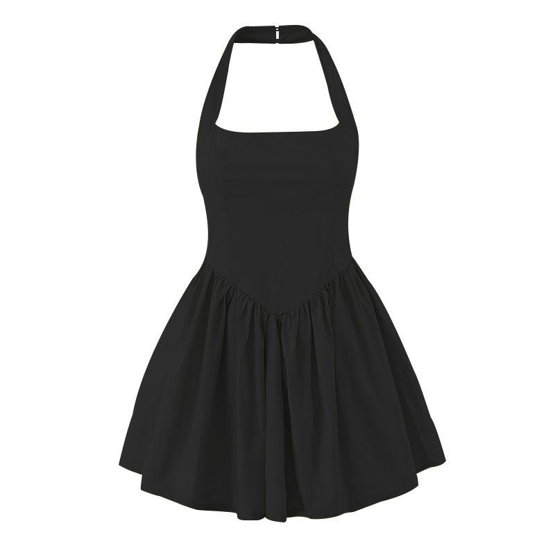 

Avlo Goddess Elsahosk French style Sweet and Spicy Temperament Ballet Style Hanging Neck Suspender Skirt Short A Word Dress Black (Pocket) L