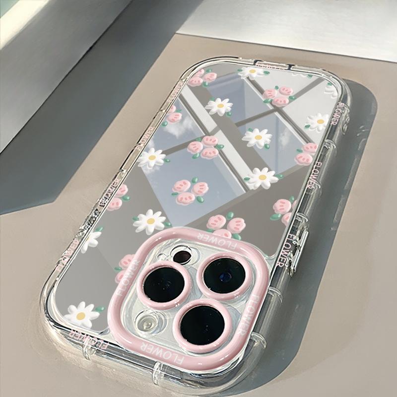 Ins Flowers Applicable To IPhone15promax Mobile Case Apple 16 Cream Shell 12 Niche Creative 11 Mirror X