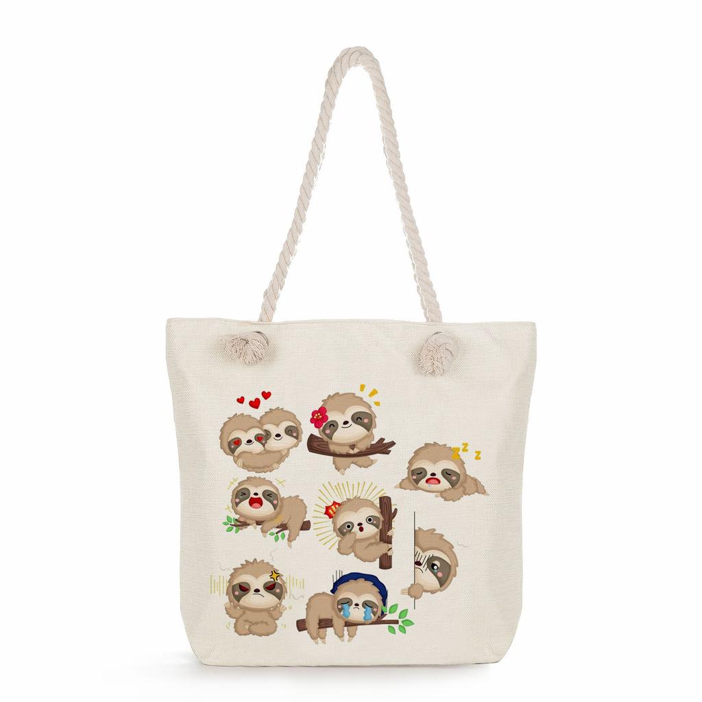 Multifunctional sloth Printed Thick Rope Shoulder Beach Bag Casual large capacity handbag 0121