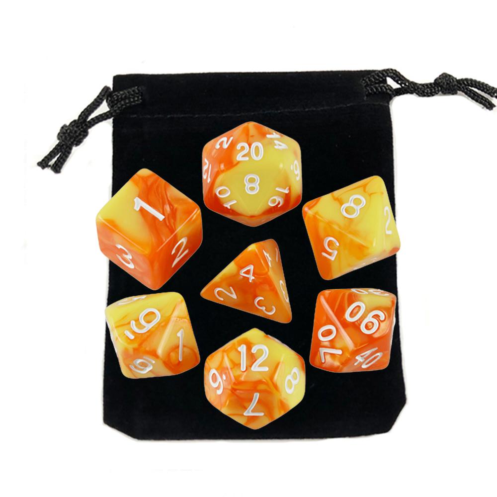 7-pack Dice with Carryall D4 D6 D8 D10 D D12 D20 Polyhedral Board Game Pieces