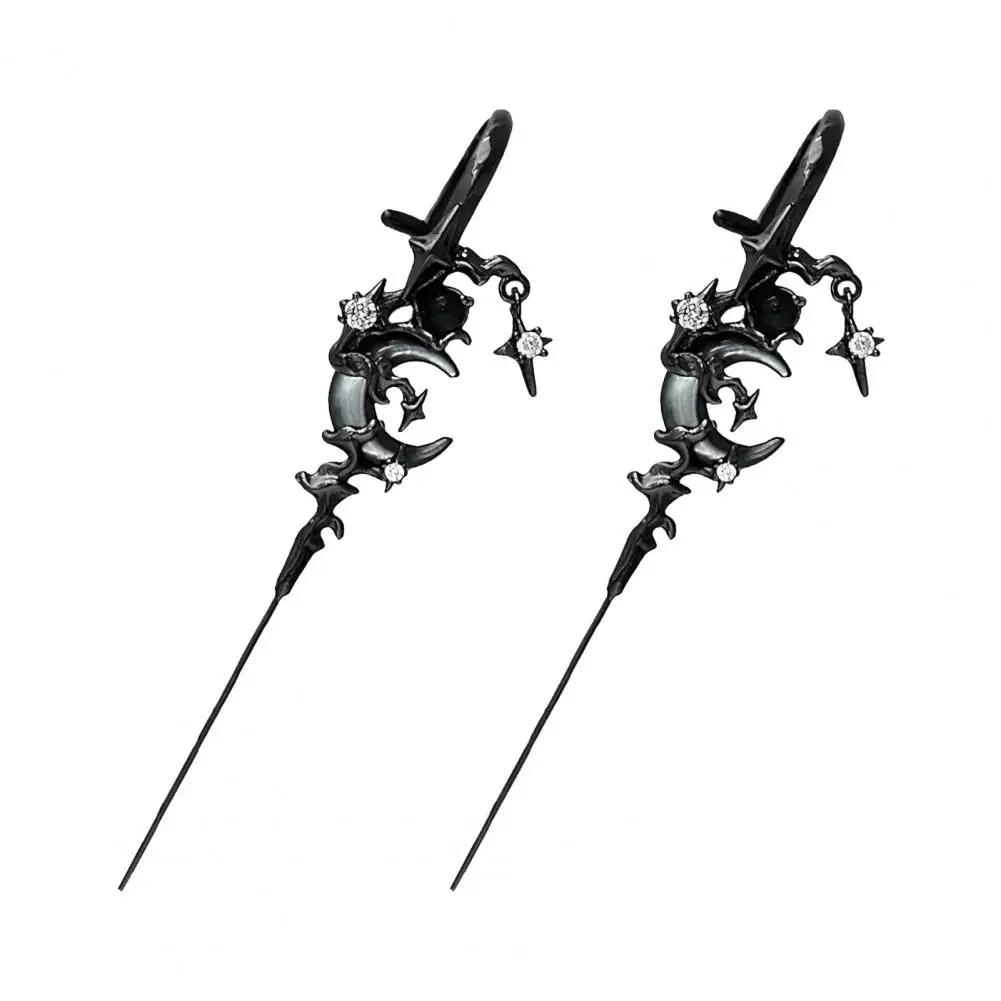 1 Pair Ear Needles Myth of The Moon Punk Rock Dark Style Individual Piercing Earrings Star Moon Ear Cuffs Club Party Jewelry