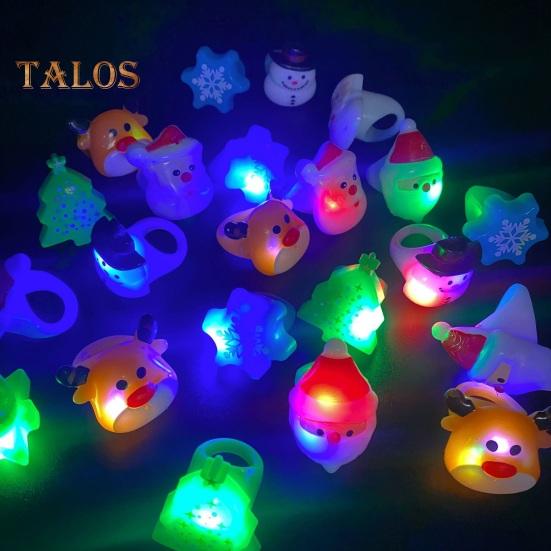 6/24Pcs Christmas Ring Holiday Party Finger Lights Santa Snowflake Tree Snowman Reindeer Glowing Ring Festive Light-up Toys