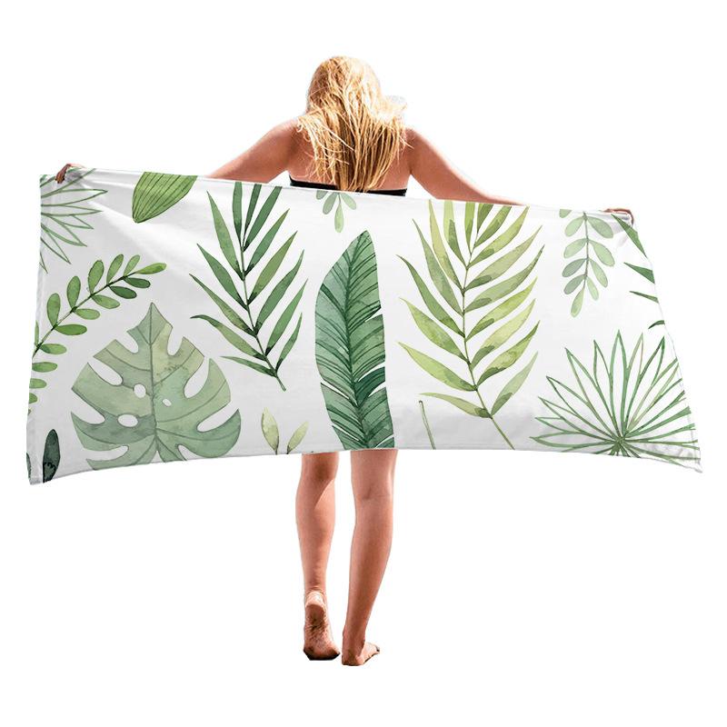 Tropical plant pattern digital-printed polyester Superfine fiber double-sided fleece Beach vacation bath towel, beach towel