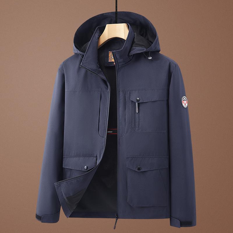 Spring and Autumn Multi-Pocket Men's Hooded Jacket Windproof Work Top Loose Plus Large Size Casual Sports Jacket